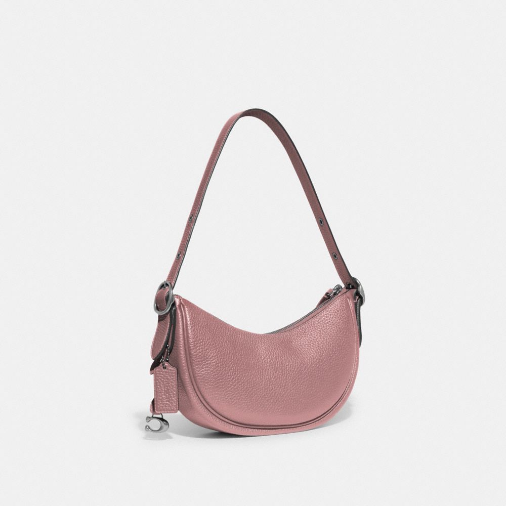 COACH®,Luna Shoulder Bag,Silk,Leather,Shoulder Bag,Logo,Metal,Adjustable,Gold Metal,Casual,Blush,Angle View
