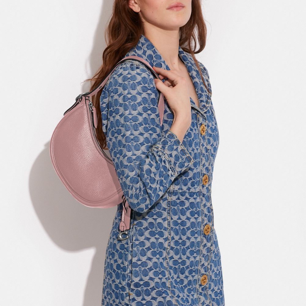 COACH®,Luna Shoulder Bag,Silk,Leather,Shoulder Bag,Logo,Metal,Adjustable,Gold Metal,Casual,Blush,Detail View