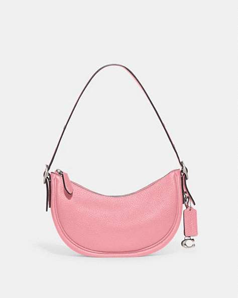 COACH®,LUNA SHOULDER BAG,Pebble Leather,Small,Silver/Flower Pink,Front View