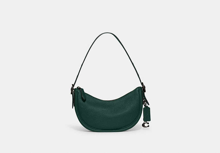 COACH®,LUNA SHOULDER BAG,Pebble Leather,Small,Pewter/Forest,Front View