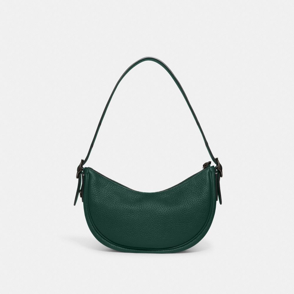 COACH®,Luna Shoulder Bag,Silk,Leather,Shoulder Bag,Metal,Logo,Adjustable,Gold Metal,Casual,Emerald,Back View