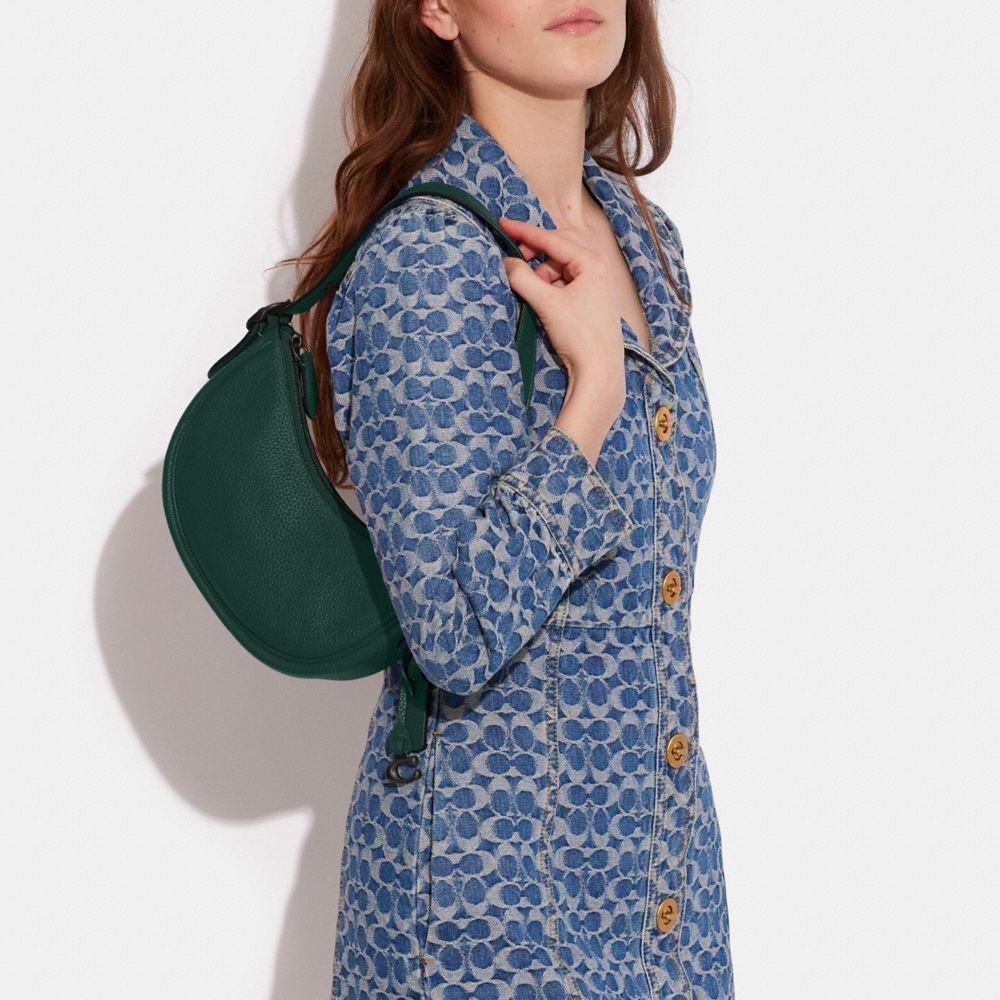 COACH®,Luna Shoulder Bag,Silk,Leather,Shoulder Bag,Metal,Logo,Adjustable,Gold Metal,Casual,Emerald,Detail View