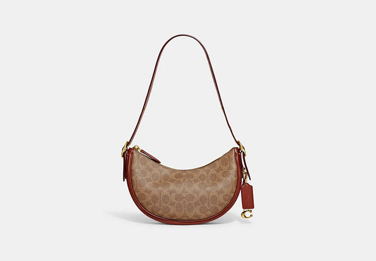 COACH®,LUNA SHOULDER BAG IN SIGNATURE CANVAS,Signature Coated Canvas,Small,Brass/Tan/Rust,Front View