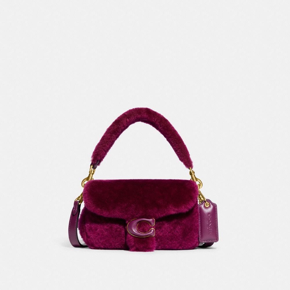 COACH®,PILLOW TABBY SHOULDER BAG 18 IN SHEARLING,Shearling,Mini,Brass/Fuchsia,Front View