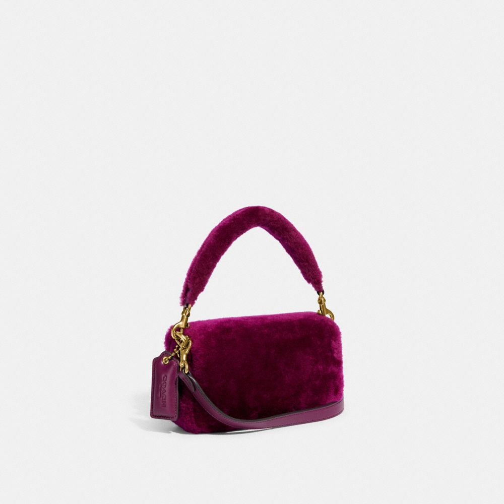 COACH®,PILLOW TABBY SHOULDER BAG 18 IN SHEARLING,Shearling,Mini,Brass/Fuchsia,Angle View