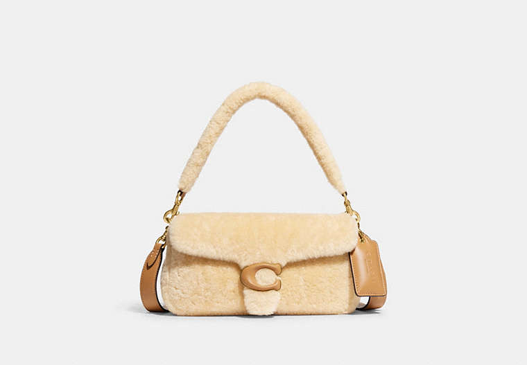 COACH®,PILLOW TABBY SHOULDER BAG 26 IN SHEARLING,Shearling,Small,Brass/Warm Neutral,Front View