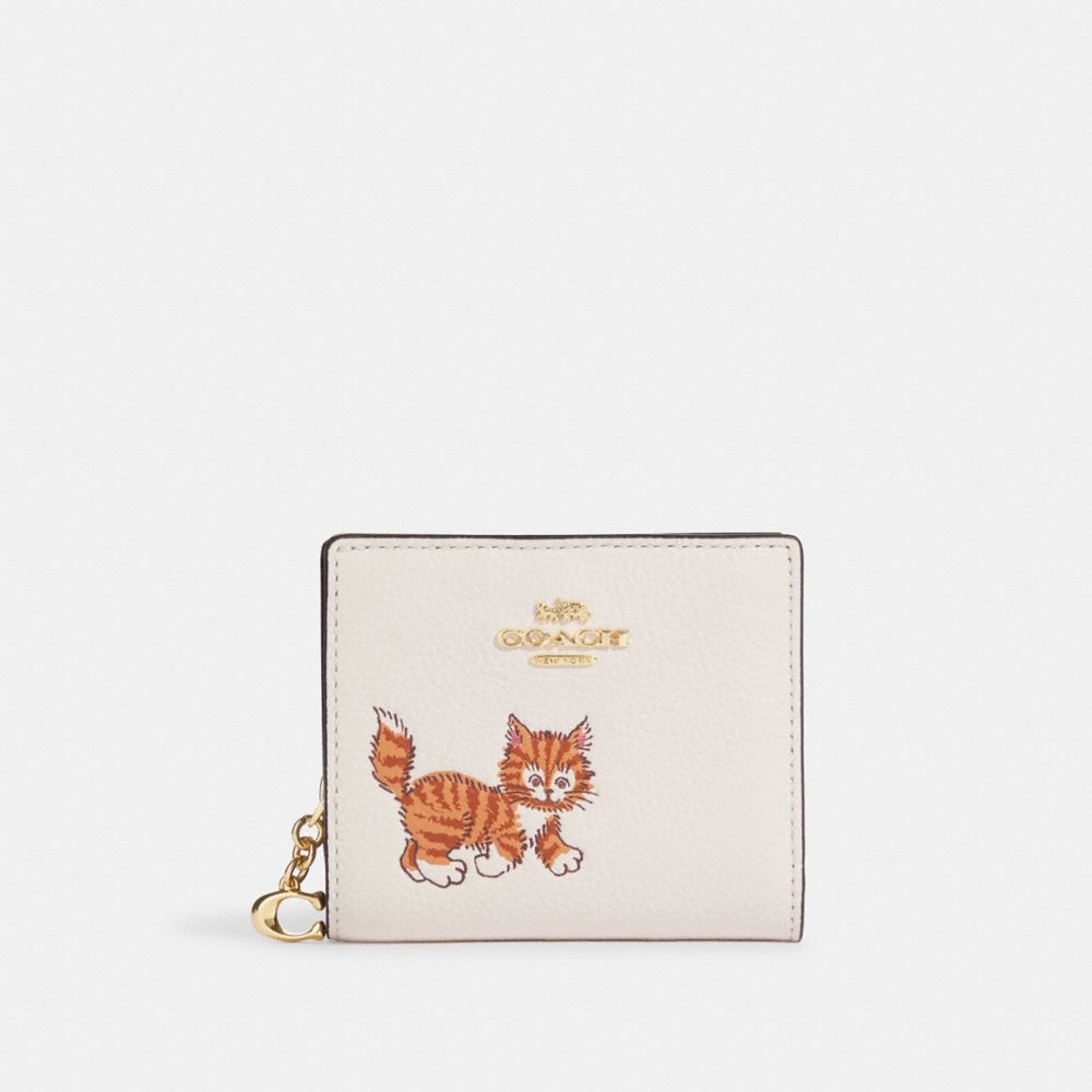 COACH Snap Wallet Bifold Dancing Kitten Print Chalk White CC472 Outlet