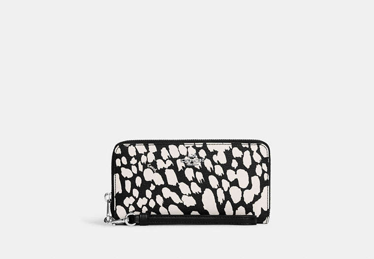 COACH®,LONG ZIP AROUND WALLET WITH SPOTTED ANIMAL PRINT,Printed Coated Canvas,Mini,Silver/Black/Chalk Multi,Front View