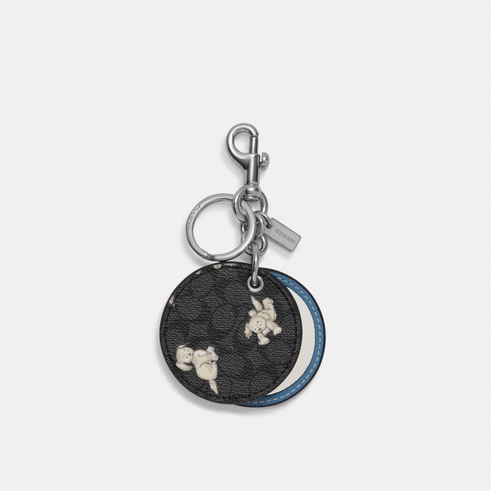 COACH® | Mirror Bag Charm In Signature Canvas With Happy Dog Print