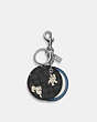 COACH®,MIRROR BAG CHARM IN SIGNATURE CANVAS WITH HAPPY DOG PRINT,Silver/Black Multi,Front View