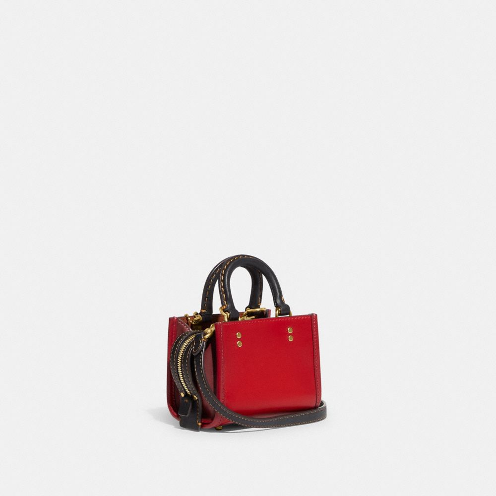 COACH®,ROGUE BAG 12 IN COLORBLOCK,Glovetan Leather,Mini,Brass/Bold Red,Angle View