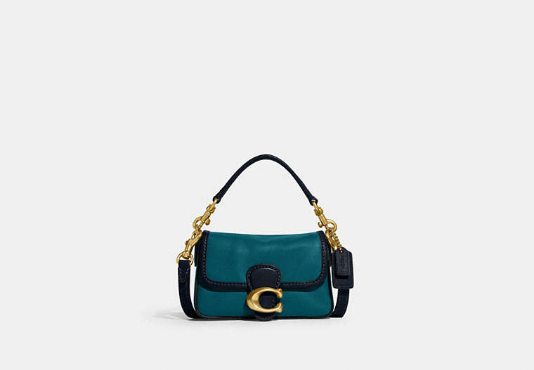COACH®,TABBY 13 IN COLORBLOCK,Leather,Mini,Brass/Deep Turquoise Multi,Front View