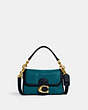 COACH®,TABBY 13 IN COLORBLOCK,Leather,Mini,Brass/Deep Turquoise Multi,Front View