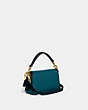 COACH®,TABBY 13 IN COLORBLOCK,Leather,Mini,Brass/Deep Turquoise Multi,Angle View