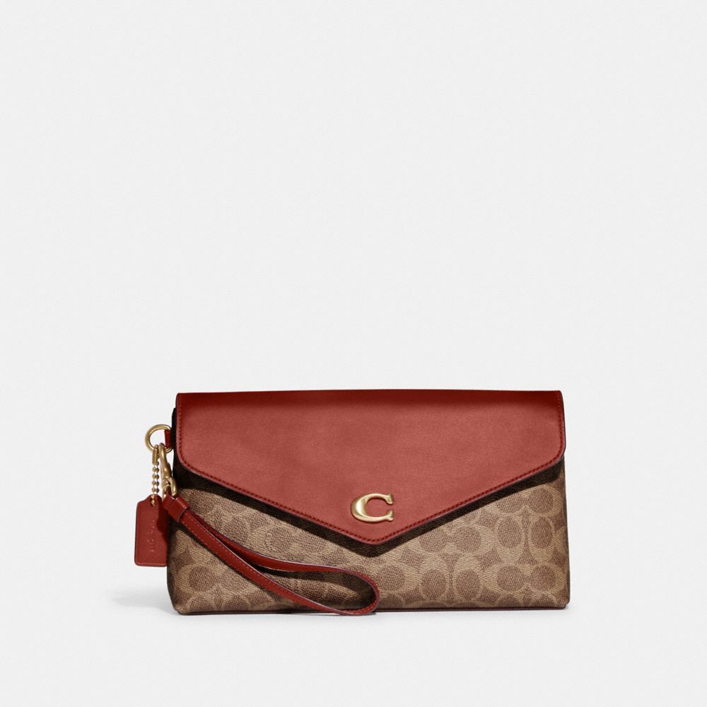 COACH®,WYN CLUTCH IN COLORBLOCK SIGNATURE CANVAS,Small,Brass/Tan/Rust,Front View image number 0
