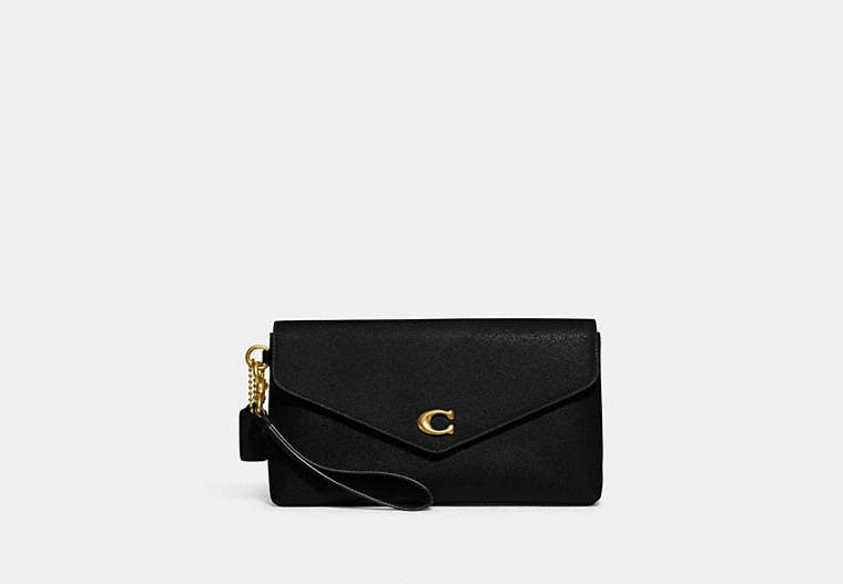 COACH®,WYN CLUTCH,Leather,Small,Brass/Black,Front View