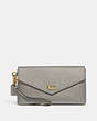 COACH®,WYN CLUTCH,Leather,Small,Brass/Dove Grey,Front View