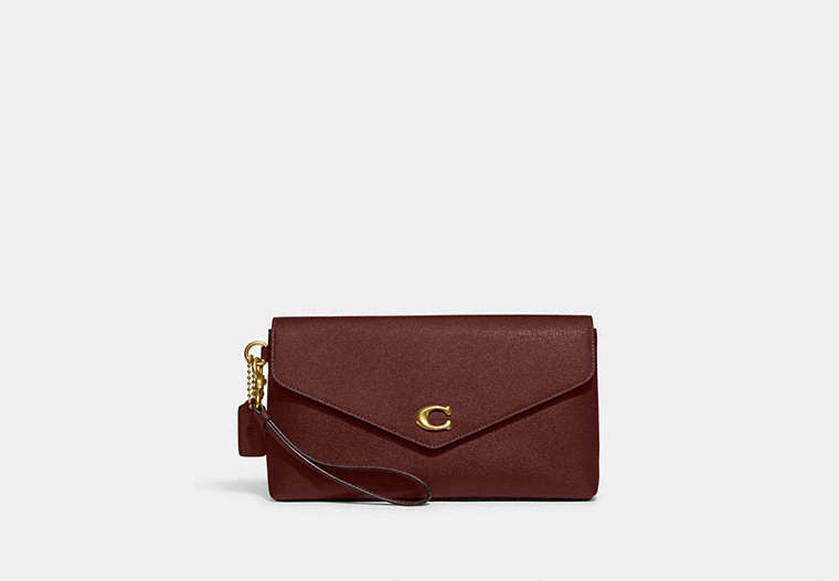 COACH®,WYN CLUTCH,Leather,Small,Brass/Wine,Front View