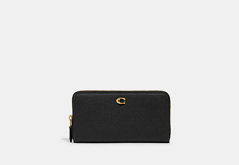 COACH®,ACCORDION ZIP WALLET,Polished Pebble Leather,Mini,Brass/Black,Front View