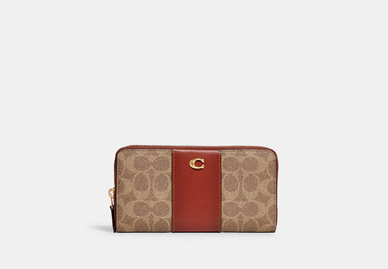 COACH®,ACCORDION ZIP WALLET IN COLORBLOCK SIGNATURE CANVAS,canvas,Brass/Tan/Rust,Front View