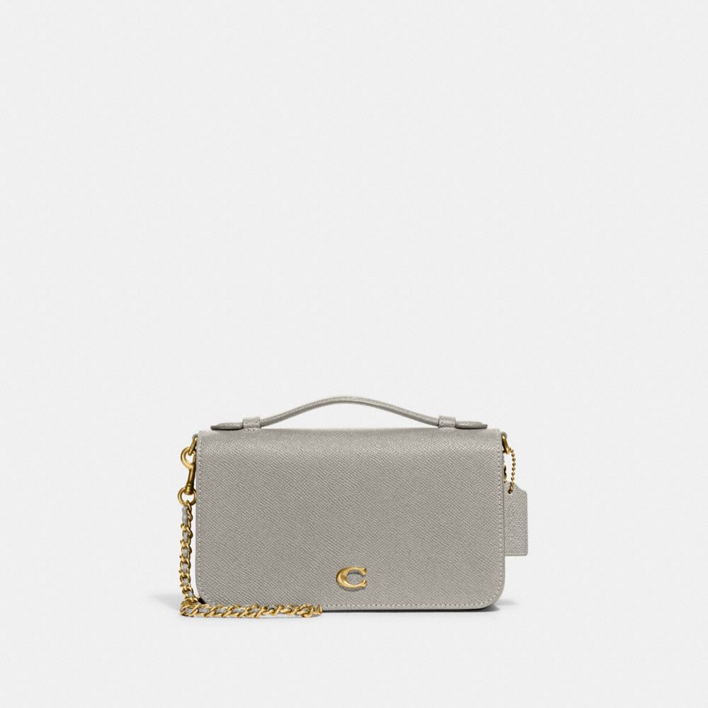 COACH®,BEA CROSSBODY BAG,Crossgrain Leather,Mini,Brass/Dove Grey,Front View image number 0