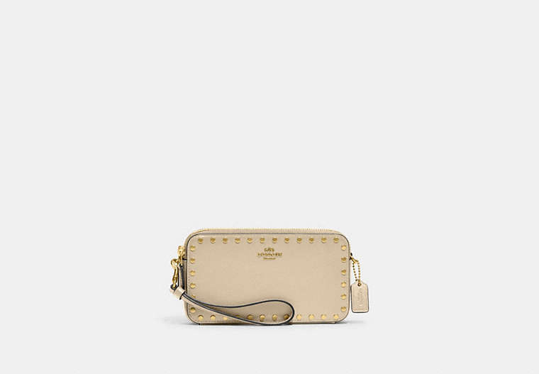 COACH®,KIRA CROSSBODY WITH RIVETS,Calf Leather,Mini,Brass/Ivory,Front View