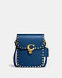 COACH®,TALL STUDIO CROSSBODY WITH RIVETS,Glovetanned Leather,Mini,Brass/Blue,Front View