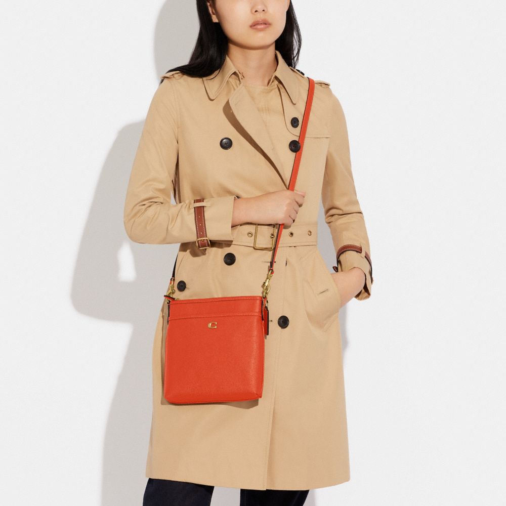 COACH®,Kitt Messenger Crossbody Bag,Leather,Crossbody,Logo,Metal,Pen Holder,Casual,Burnt Orange,Detail View