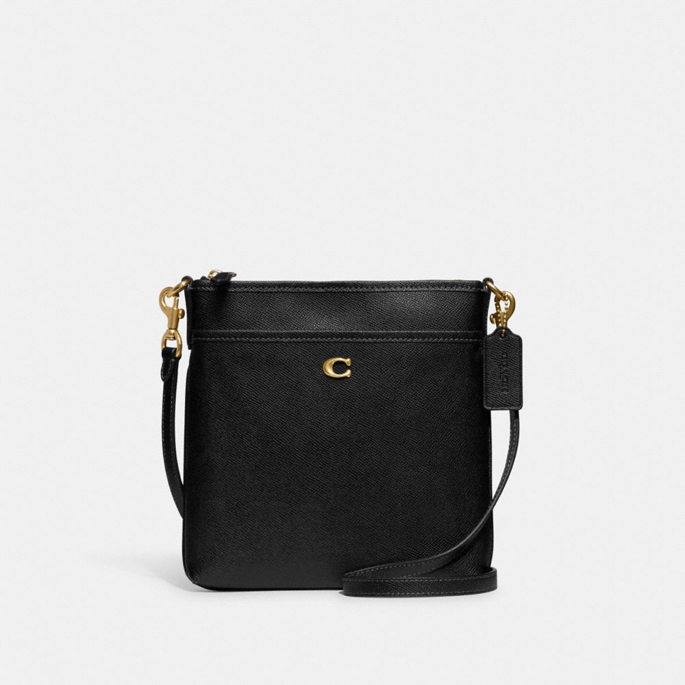 COACH®,KITT MESSENGER CROSSBODY BAG,Crossgrain Leather,Small,Brass/Black,Front View