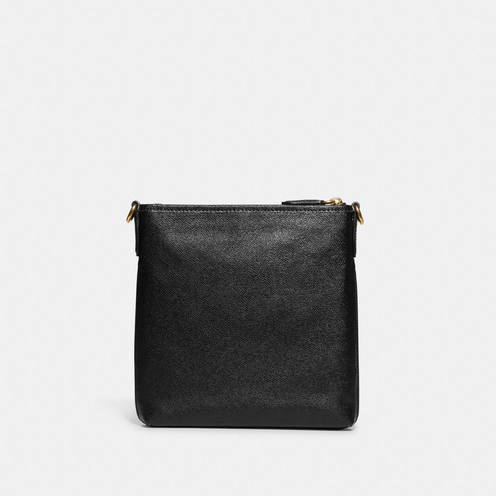 COACH®,KITT MESSENGER CROSSBODY BAG,Crossgrain Leather,Small,Brass/Black,Back View