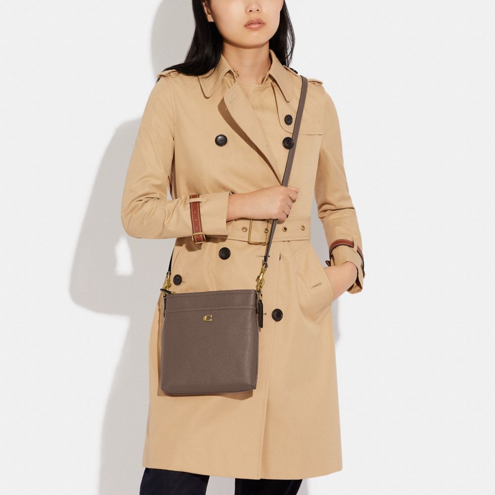 COACH®,Kitt Messenger Crossbody Bag,Leather,Crossbody,Logo,Metal,Pen Holder,Casual,Brown,Detail View