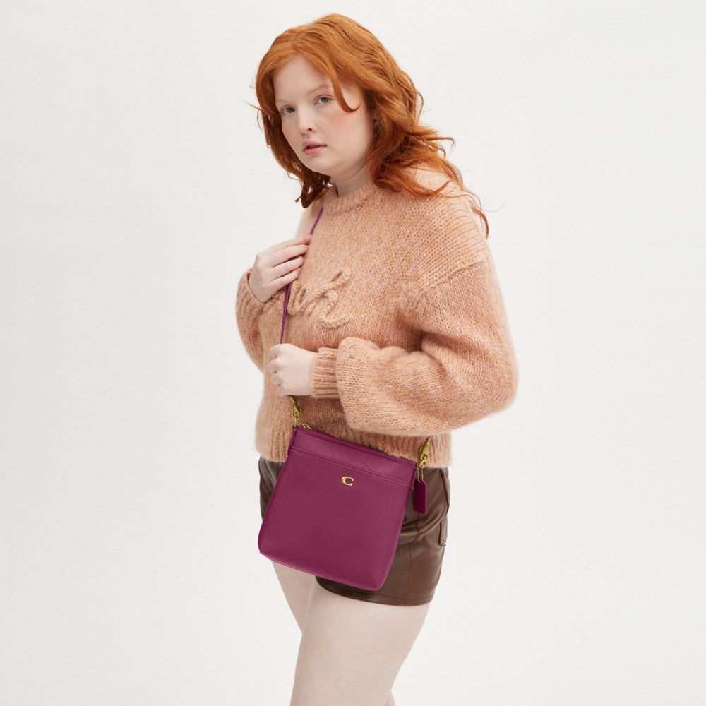COACH®,Kitt Messenger Crossbody Bag,Leather,Crossbody,Logo,Metal,Pen Holder,Casual,Purple,Detail View