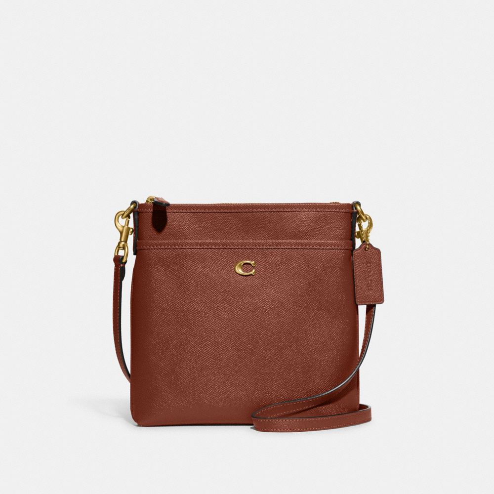 COACH®,KITT MESSENGER CROSSBODY BAG,Crossgrain Leather,Small,Brass/1941 Saddle,Front View