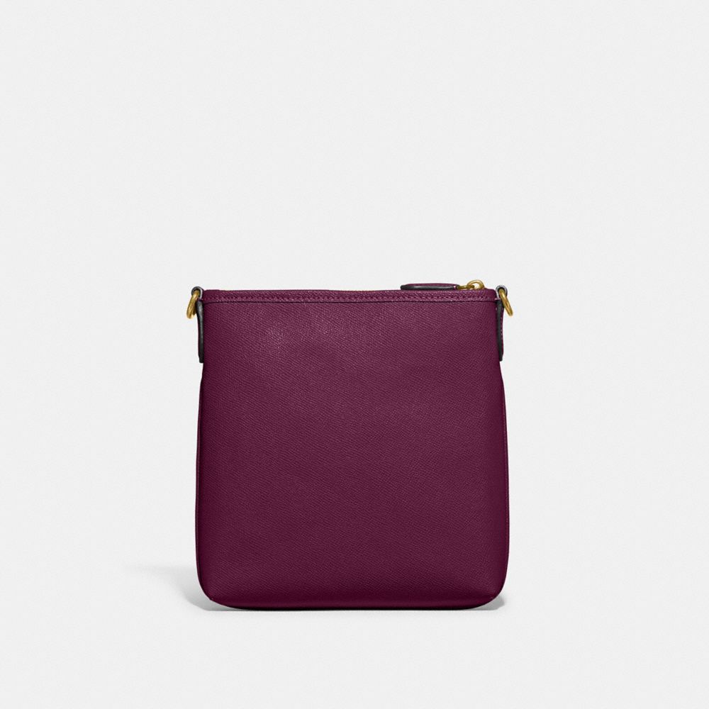 COACH®,KITT MESSENGER CROSSBODY BAG,Crossgrain Leather,Mini,Brass/Deep Berry,Back View