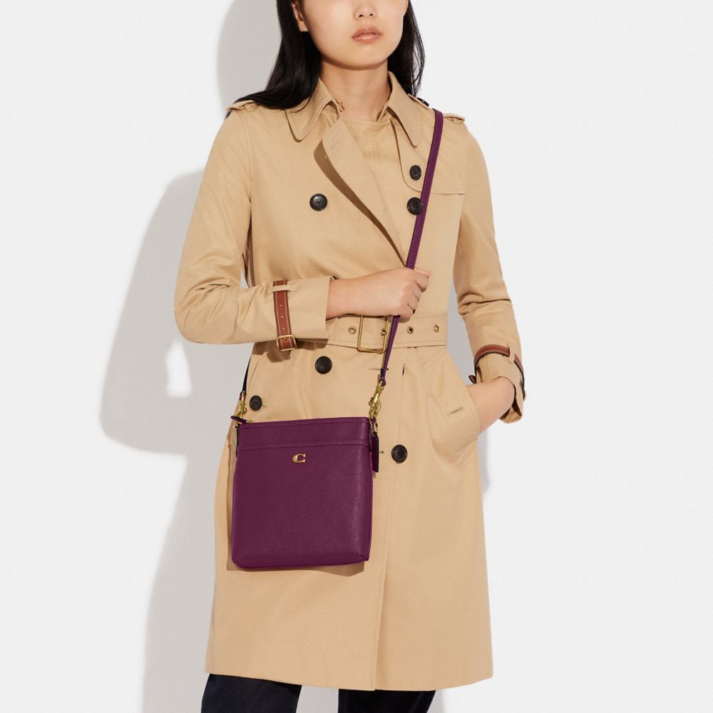 COACH®,Kitt Messenger Crossbody Bag,Leather,Crossbody,Metal,Logo,Scratch Resistant,Casual,Purple,Detail View