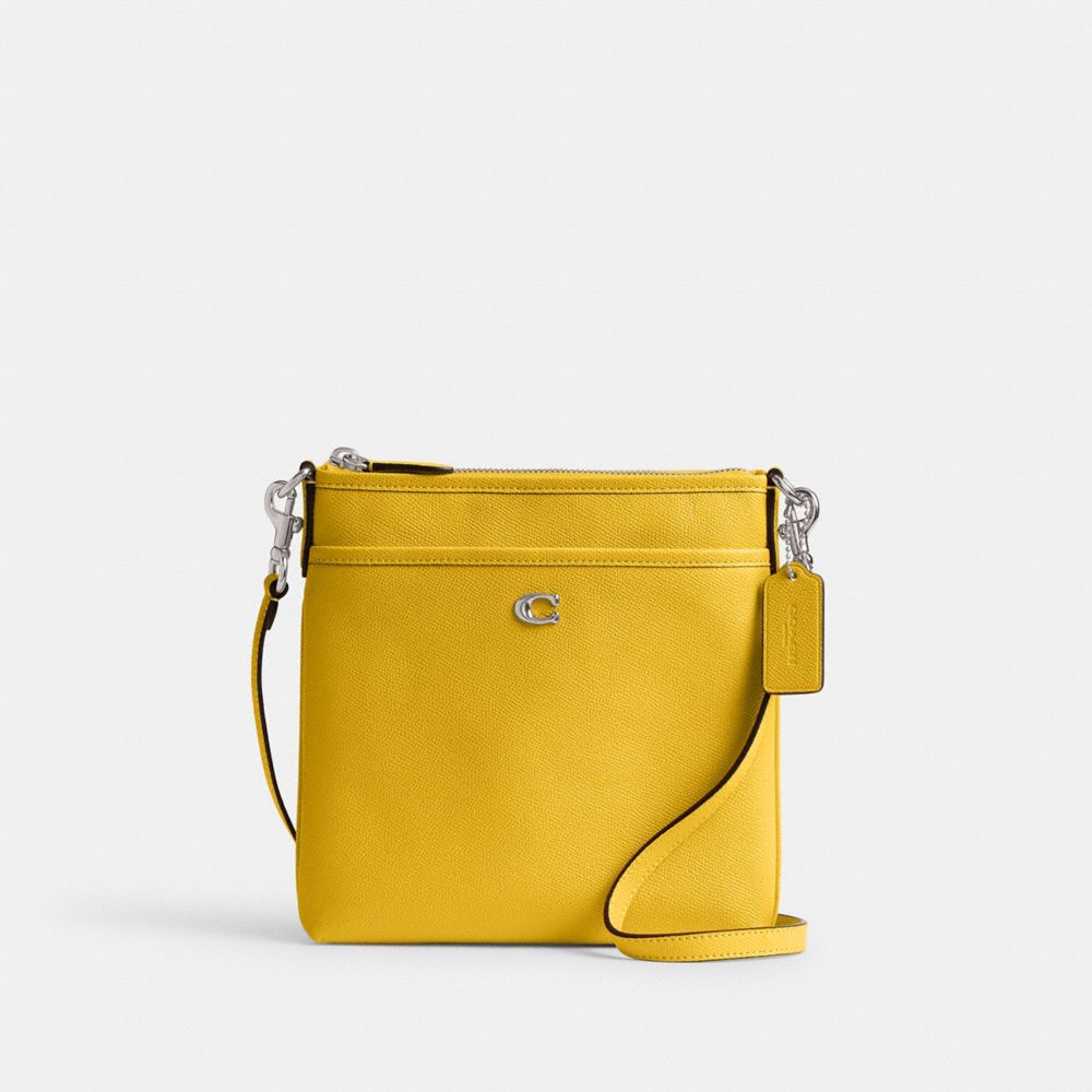 COACH®,KITT MESSENGER CROSSBODY BAG,Crossgrain Leather,Small,Silver/Canary,Front View