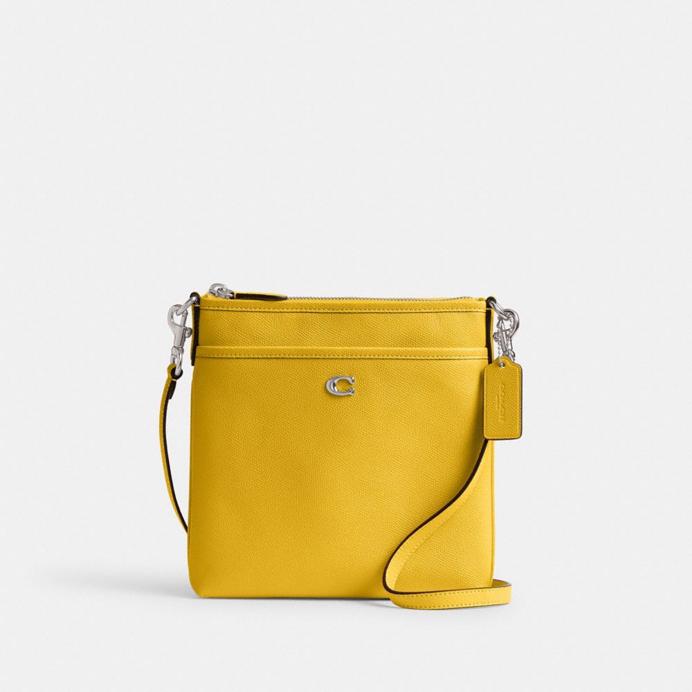 COACH®,KITT MESSENGER CROSSBODY BAG,Crossgrain Leather,Mini,Silver/Canary,Front View