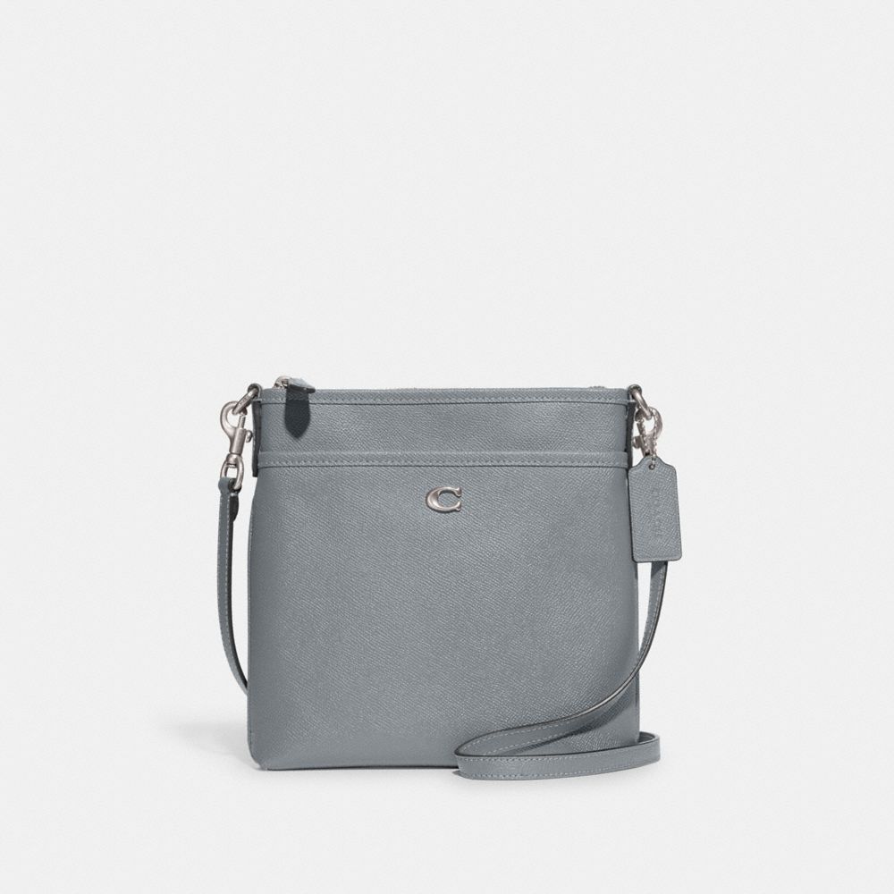COACH®,KITT MESSENGER CROSSBODY BAG,Crossgrain Leather,Small,Silver/Grey Blue,Front View
