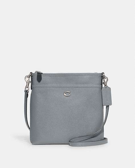 COACH®,KITT MESSENGER CROSSBODY BAG,Crossgrain Leather,Mini,Silver/Grey Blue,Front View