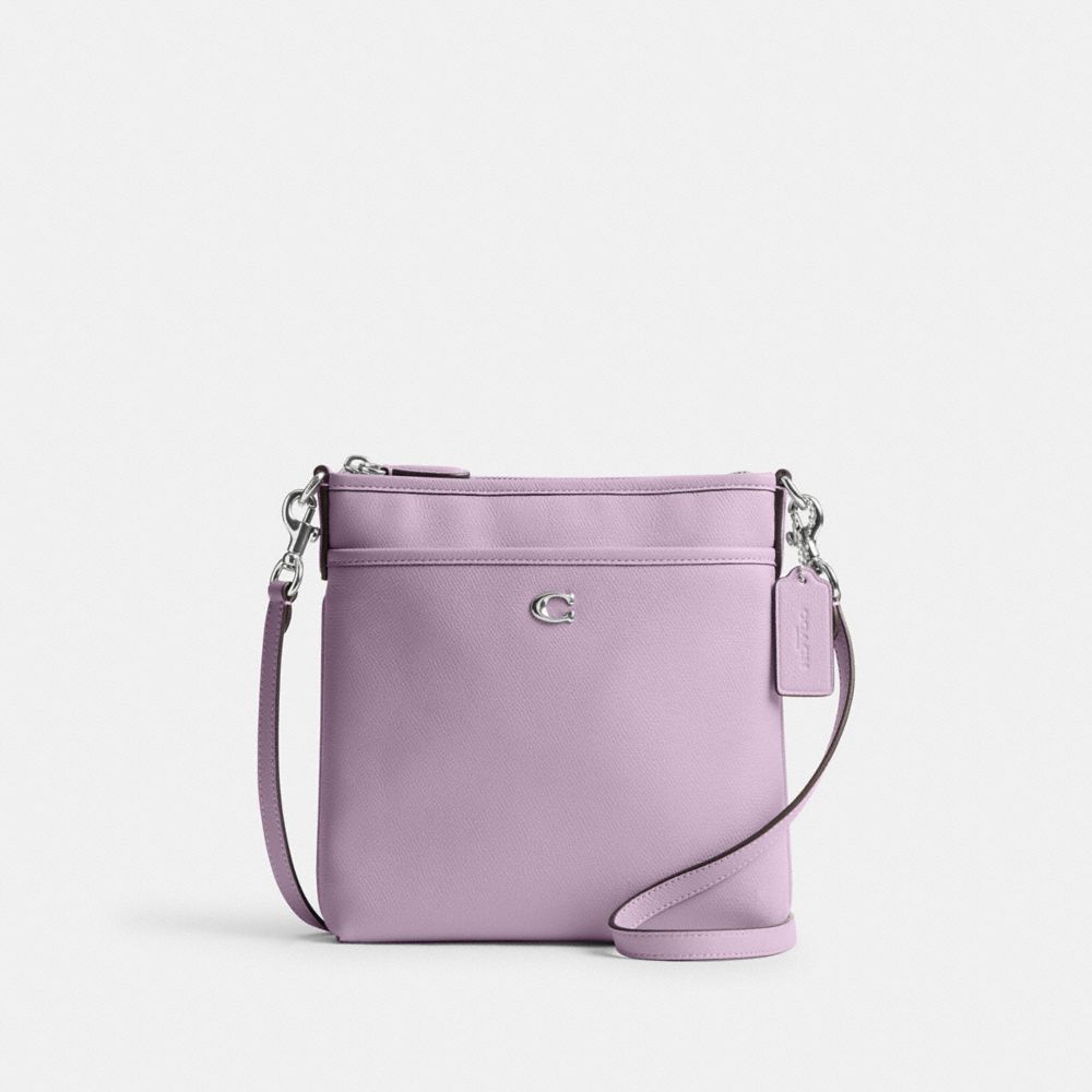 COACH®,KITT MESSENGER CROSSBODY BAG,Crossgrain Leather,Small,Silver/Soft Purple,Front View