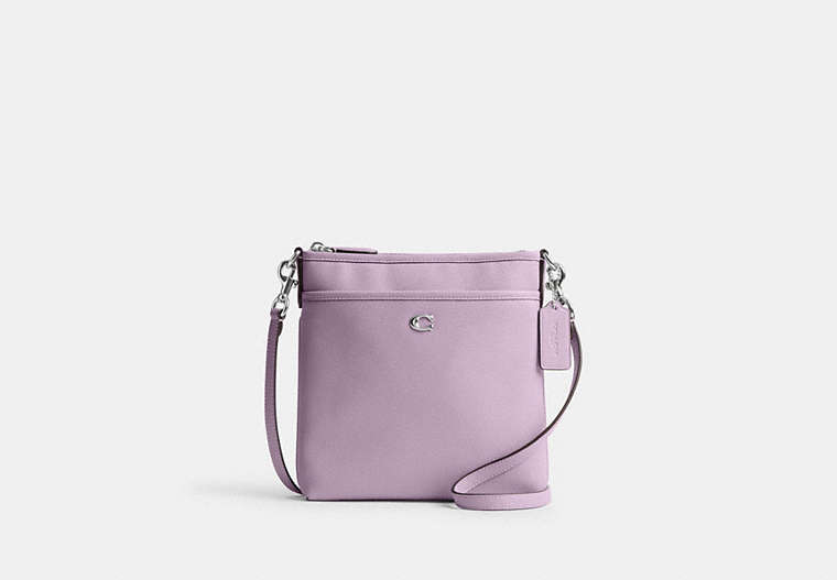 COACH®,KITT MESSENGER CROSSBODY BAG,Crossgrain Leather,Mini,Silver/Soft Purple,Front View