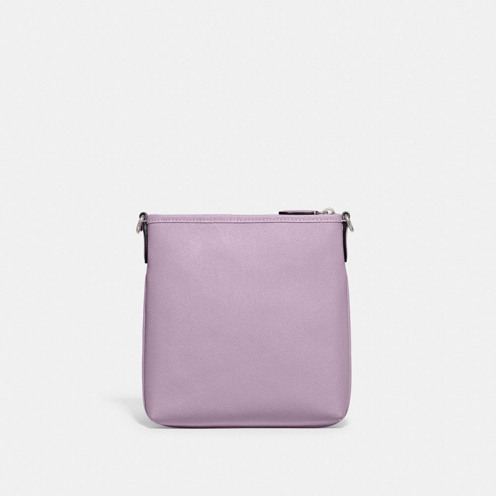 COACH®,KITT MESSENGER CROSSBODY BAG,Crossgrain Leather,Small,Silver/Soft Purple,Back View