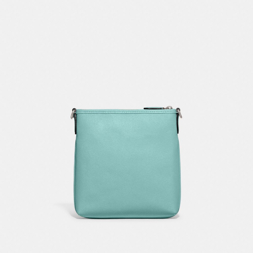 COACH®,Kitt Messenger Crossbody Bag,Leather,Crossbody,Logo,Metal,Pen Holder,Casual,Turquoise,Back View