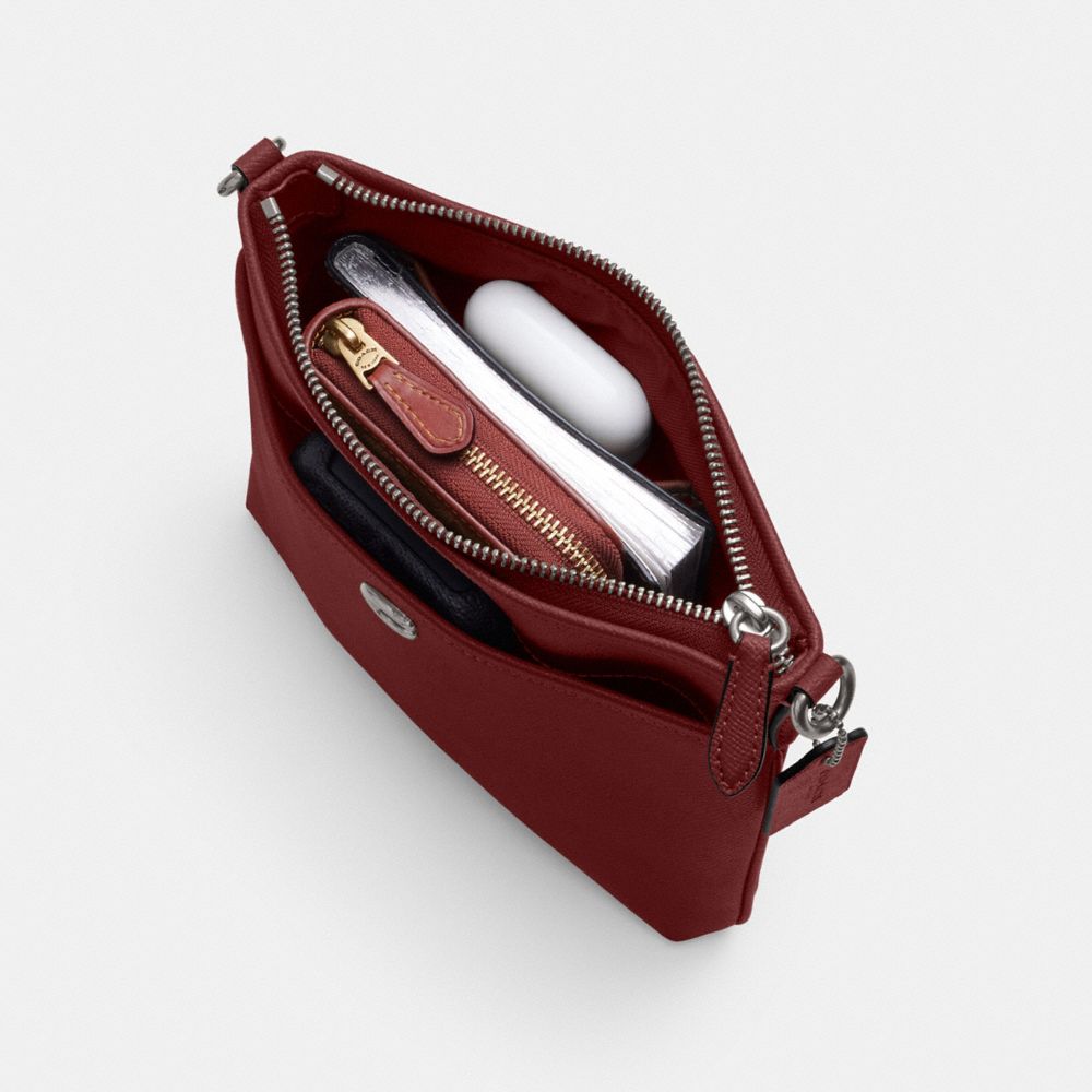 COACH®,Kitt Messenger Crossbody Bag,Leather,Crossbody,Metal,Logo,Scratch Resistant,Casual,Maroon,Inside View,Top View