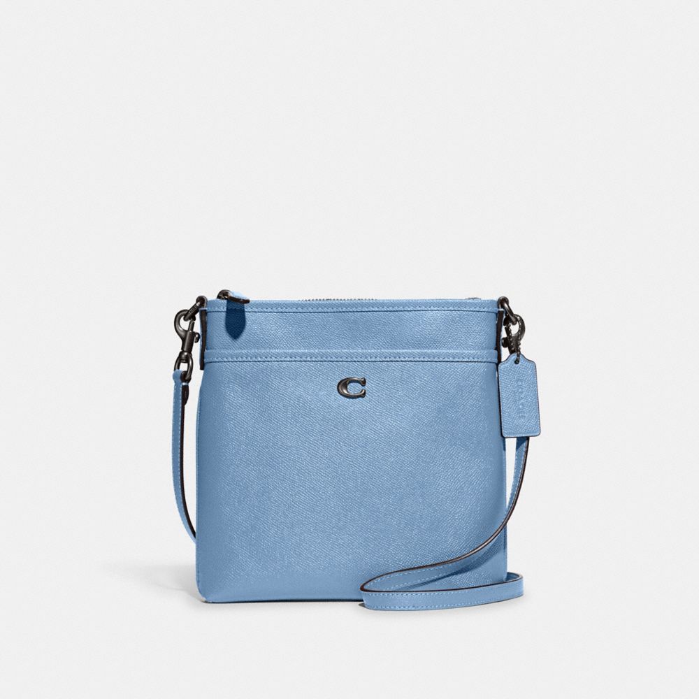 COACH®,Kitt Messenger Crossbody Bag,Leather,Crossbody,Logo,Metal,Pen Holder,Casual,Blue,Front View