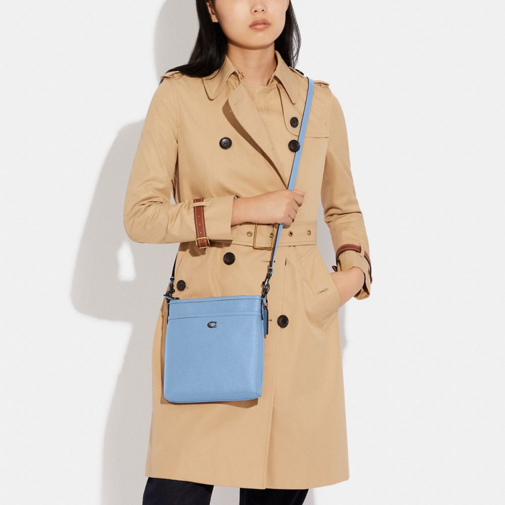 COACH®,Kitt Messenger Crossbody Bag,Leather,Crossbody,Logo,Metal,Pen Holder,Casual,Blue,Detail View