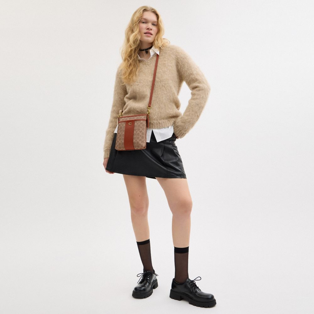 COACH®,Kitt Messenger Crossbody Bag In Colorblock Signature Canvas,Canvas,Calf Hair,Leather,Crossbody,Color Block,Piping,C...,