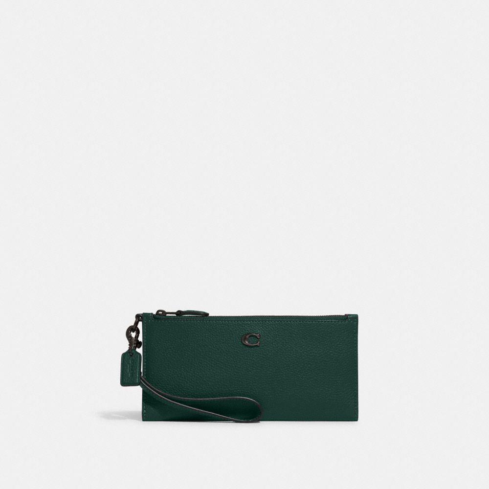 COACH®,Double Zip Wallet,Leather,Wristlet,Bi Fold,Continental,Logo,Metal,Gold Metal,Casual,,Front View