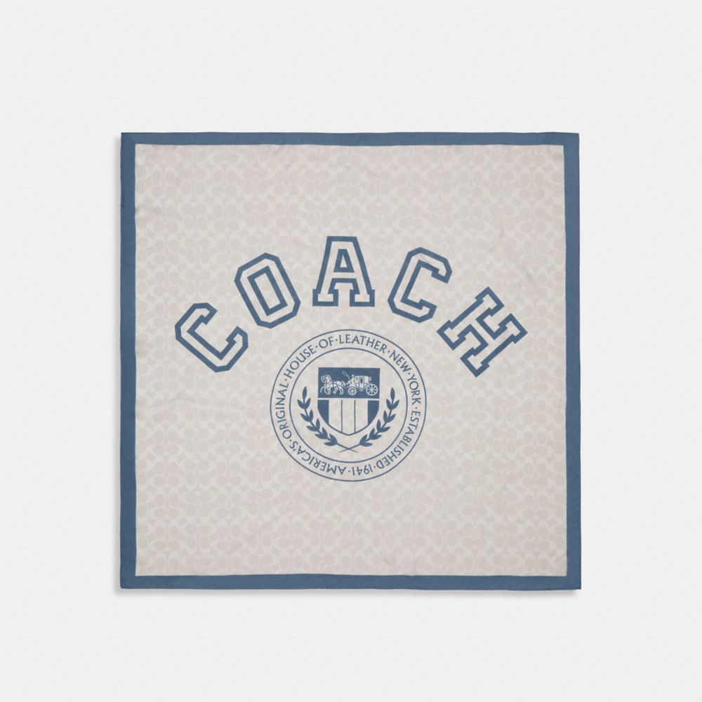 COACH®,VARSITY PRINT SILK SQUARE SCARF,Indigo,Front View