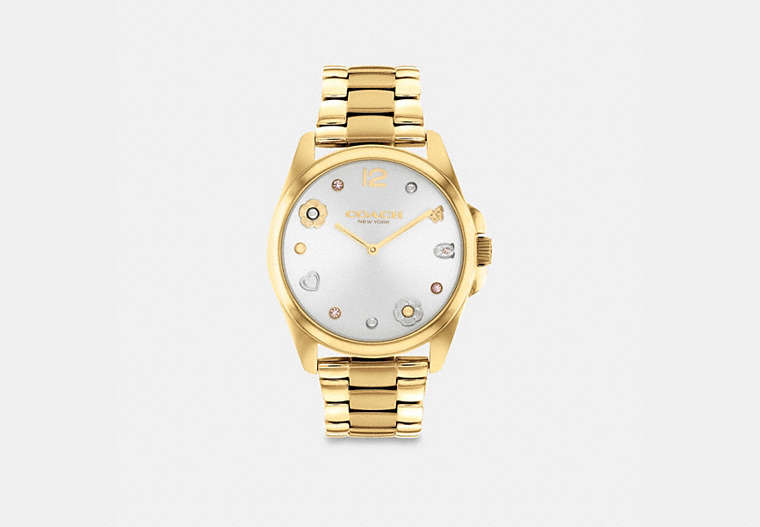 COACH®,GREYSON WATCH, 36MM,Gold/White,Front View